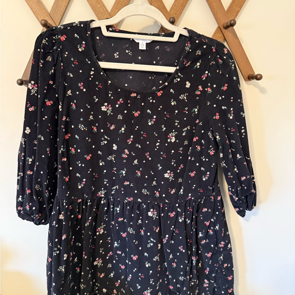 Floral Black Dress with 3/4 Sleeves